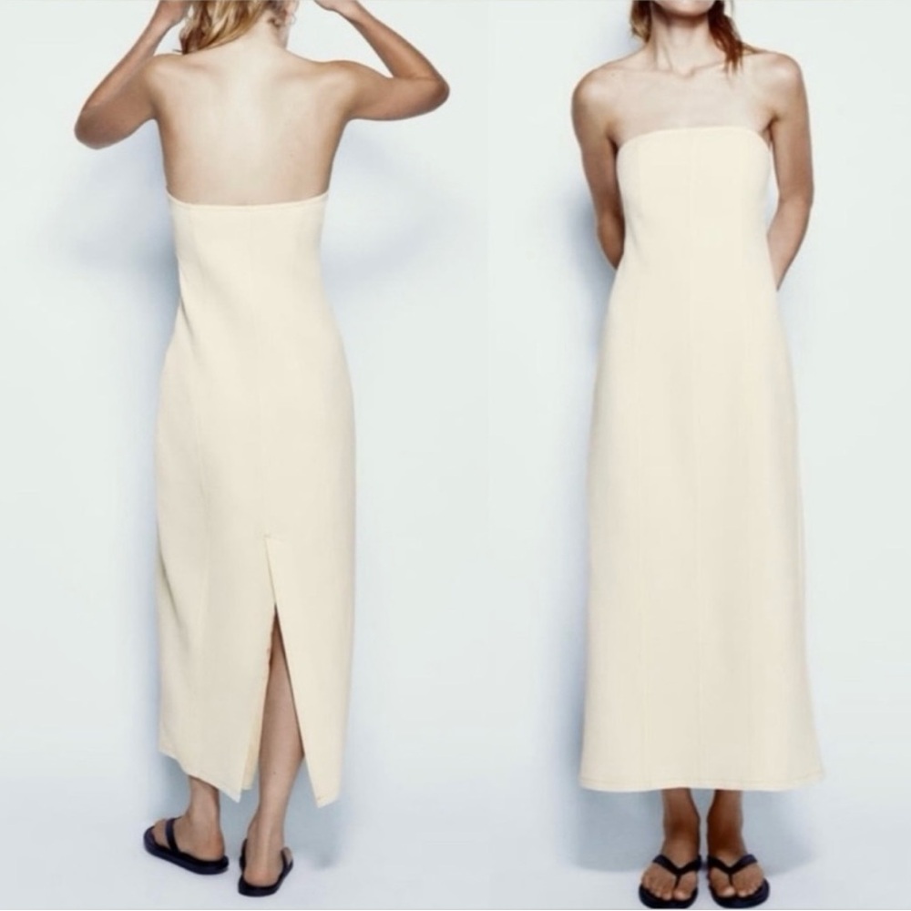Zara Textured Strapless Midi Dress - Cream - NWT - Size: XL